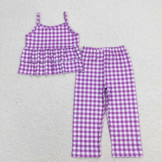 purple plaid Girls Set