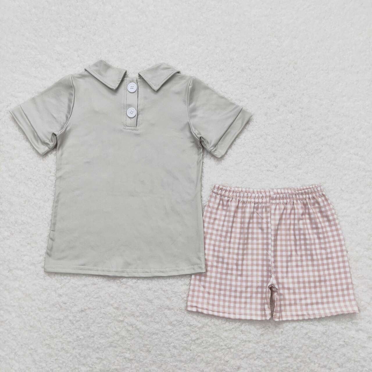 Green old story print short sleeve boy set