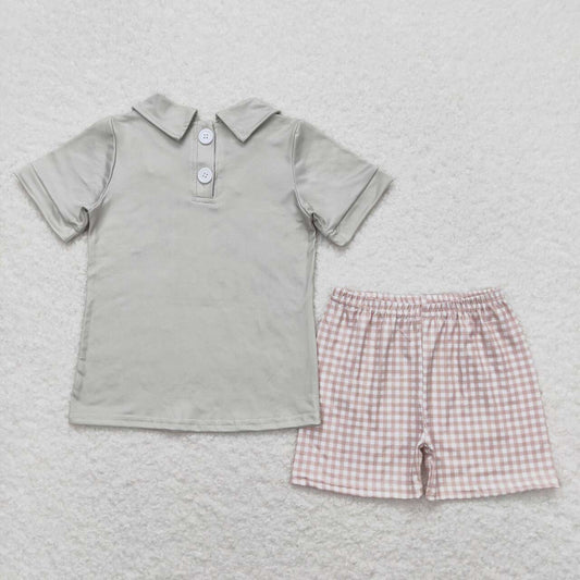 Green old story print short sleeve boy set
