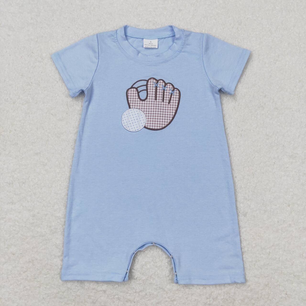 Blue baseball embroidery print Baby Romper