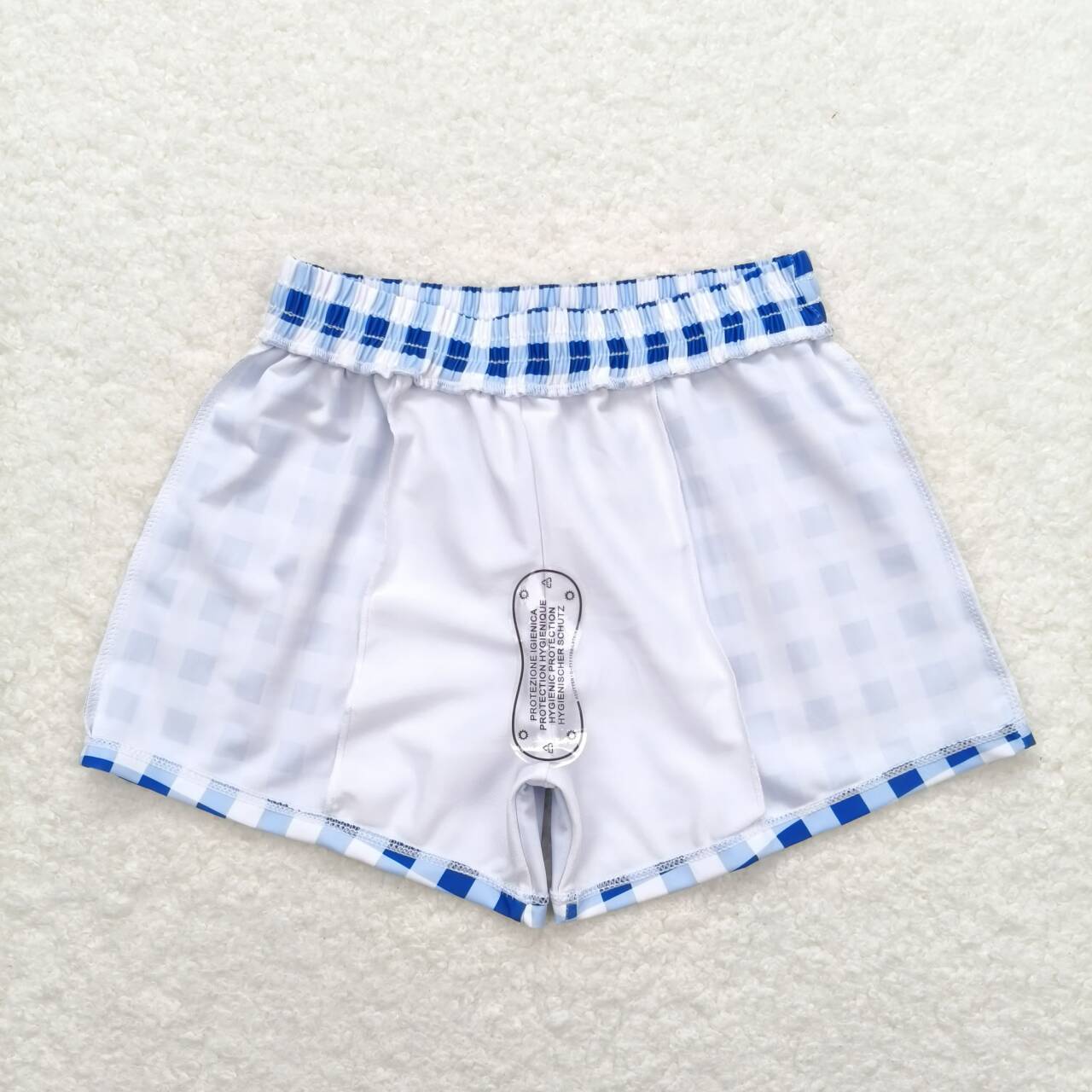 blue plaid Print short swim