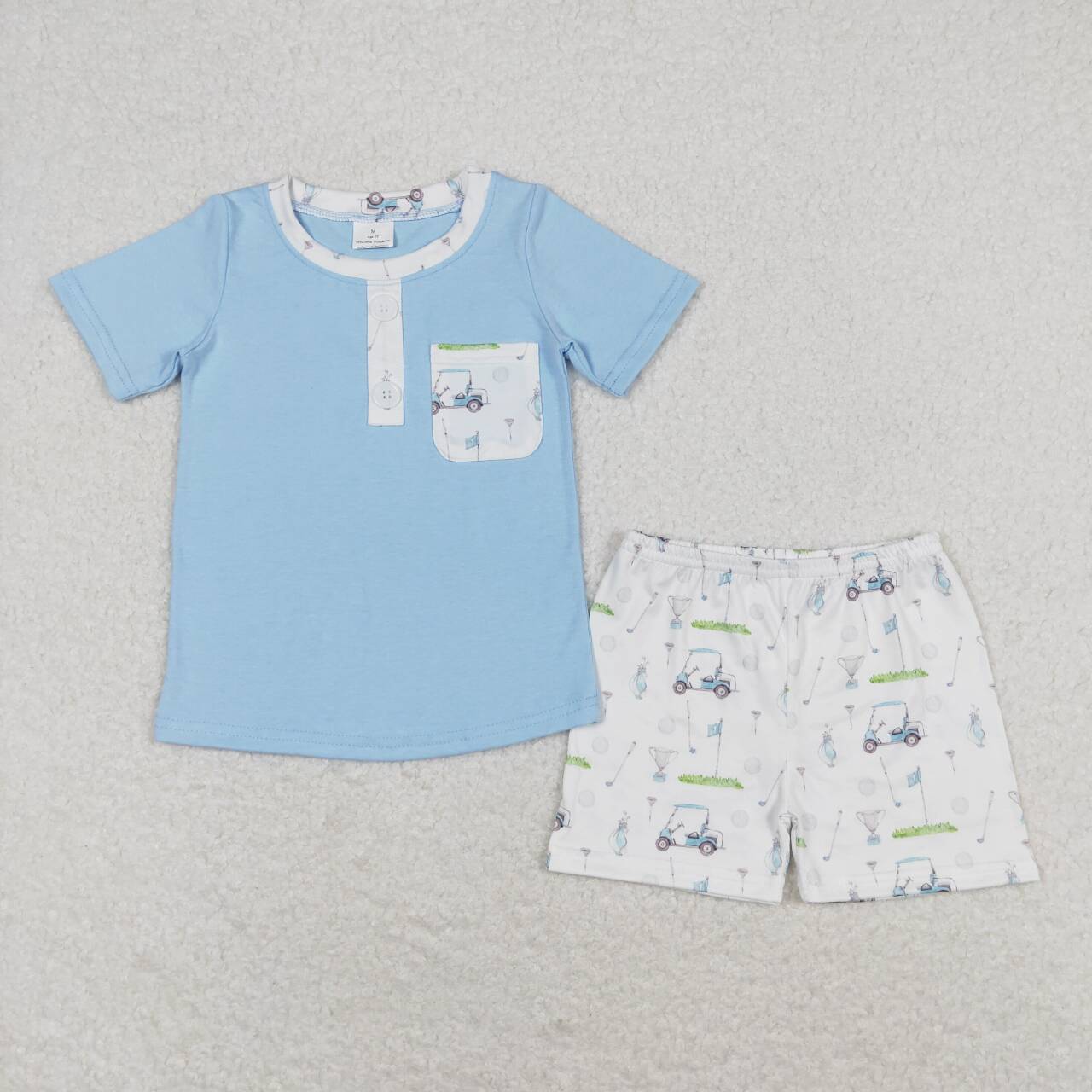 Blue golf print short sleeve boy set