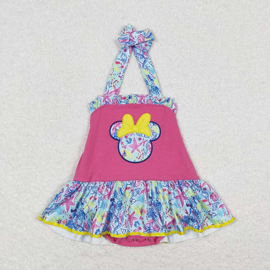 hot pink embroidery Cartoon print Baby Romper