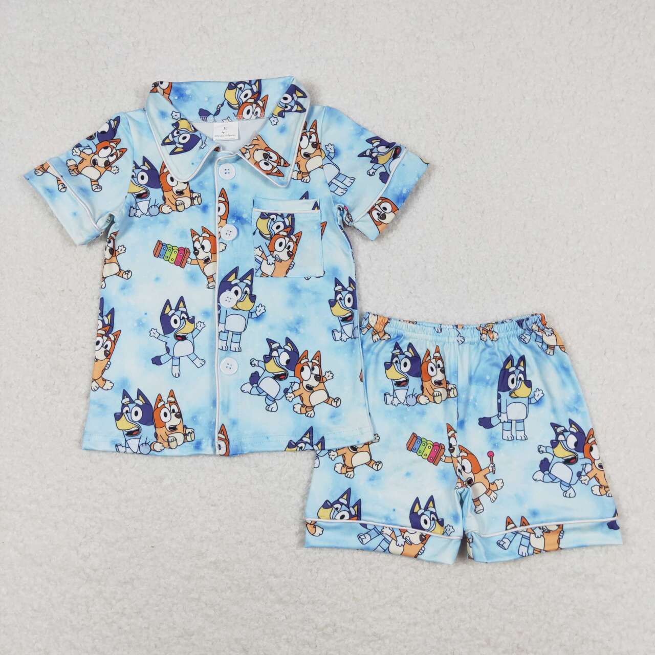 Blue Cartoon Short Sleeve Short Pajamas