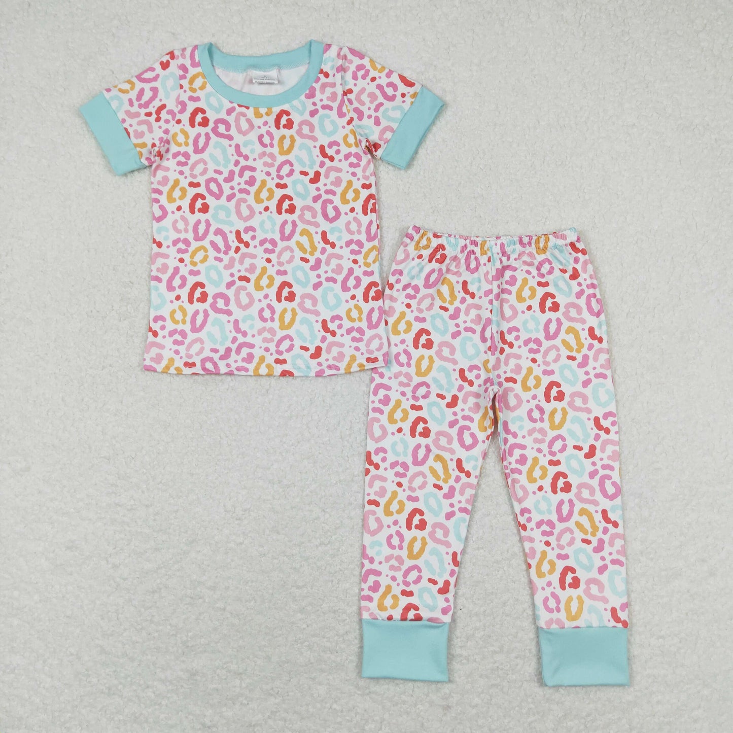 Pink leopard print Short Sleeve Long Pants Pajamas
