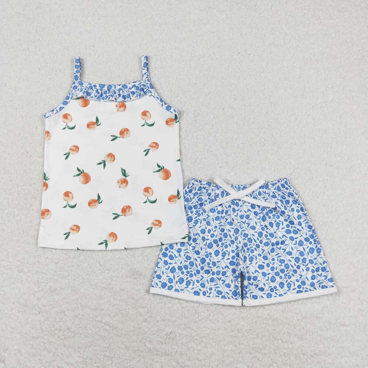 peach blue shorts print Girls Suit