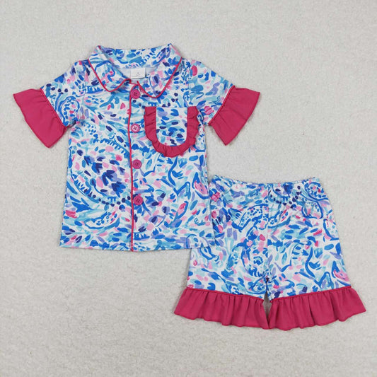 Blue flower Short Sleeve Short Pajamas