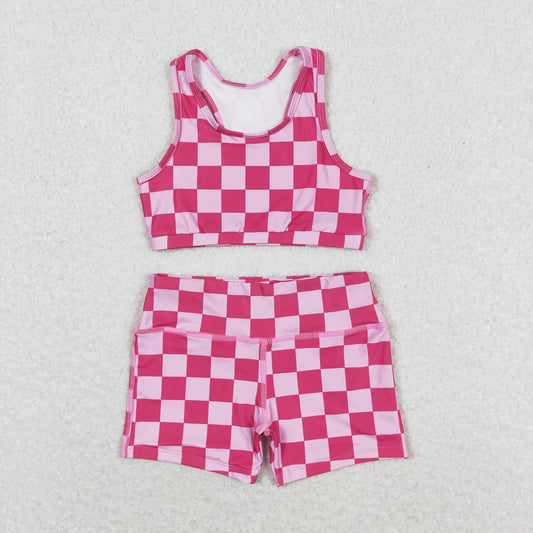 Pink Plaid swimsuit swim wear beach wear