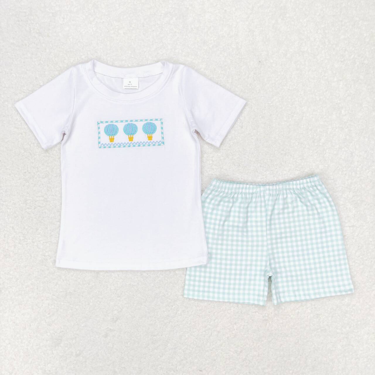 Hot air balloon embroidery short sleeve boy set