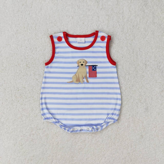 striped dog flag sleeveless embroidered Baby Romper