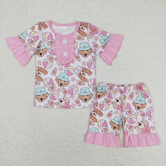 Pink dog print Short Sleeve Short Pajamas