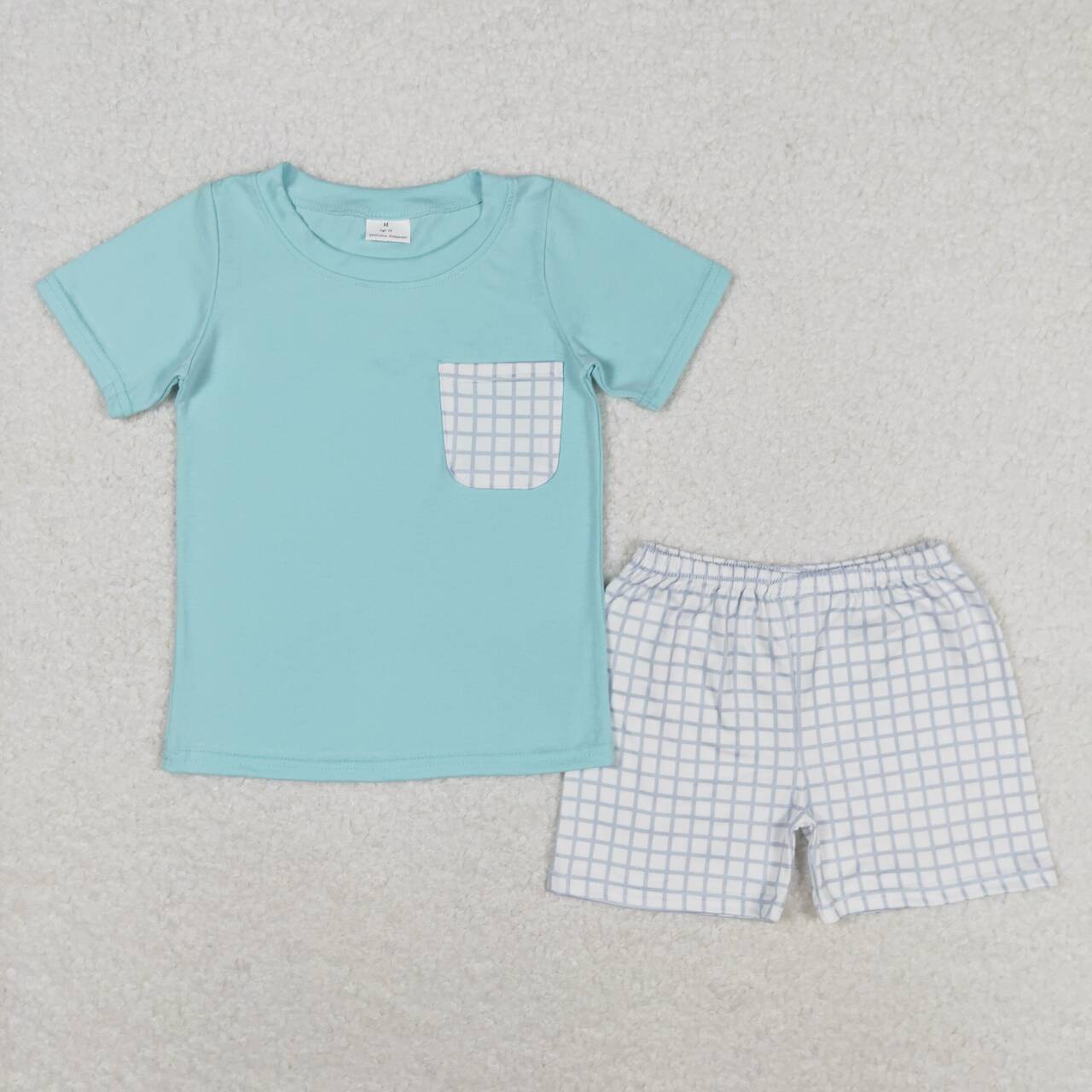 Blue stripe print short sleeve boy set