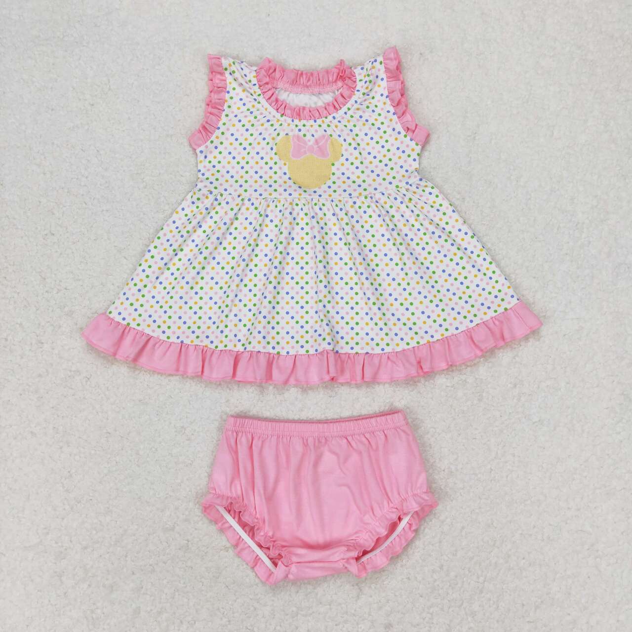 dot sleeveless cartoon pink Bummies Girls Set