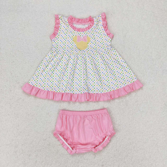 dot sleeveless cartoon pink Bummies Girls Set