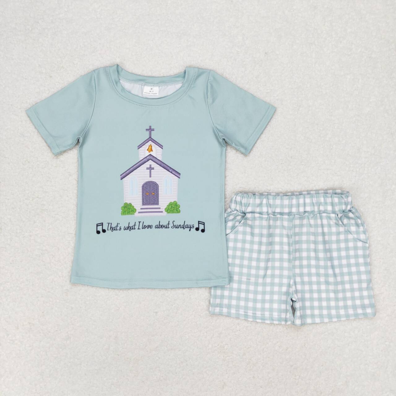 Blue letter print short sleeve boy set