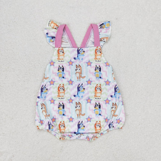 pink purple cartoon dog print Baby Romper