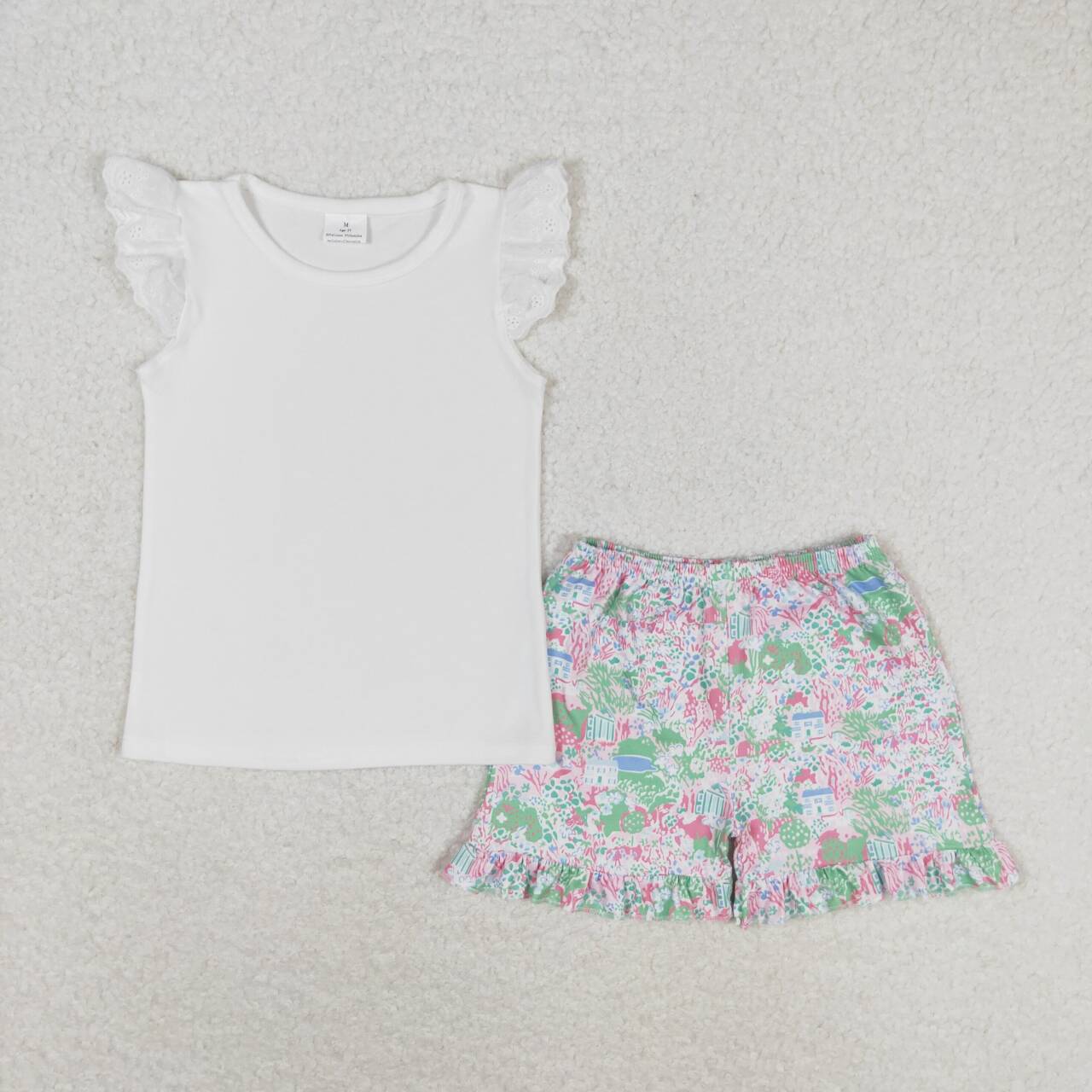 White Top Green Flower Girl Suit
