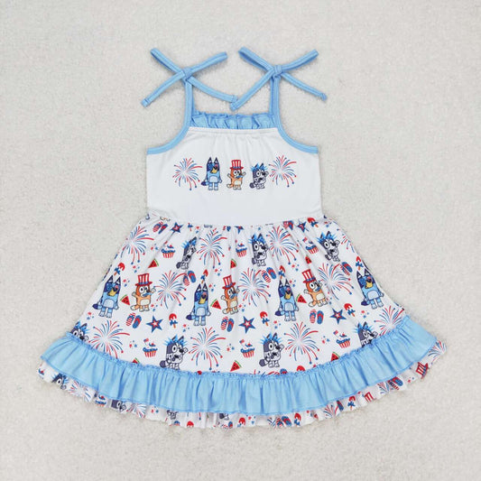 July of 4th Cartoon Dog print Girls Dress