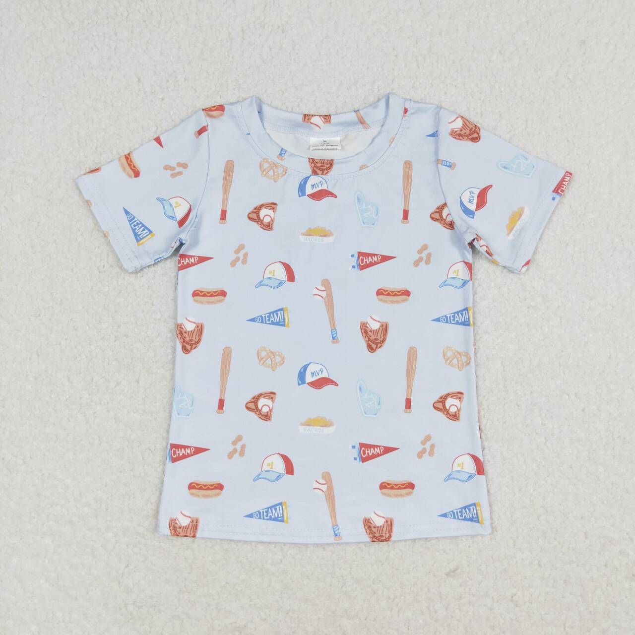 Blue baseball hat print Short Shirt