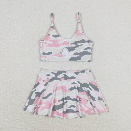 2pc camo print sleeve Swimsuit