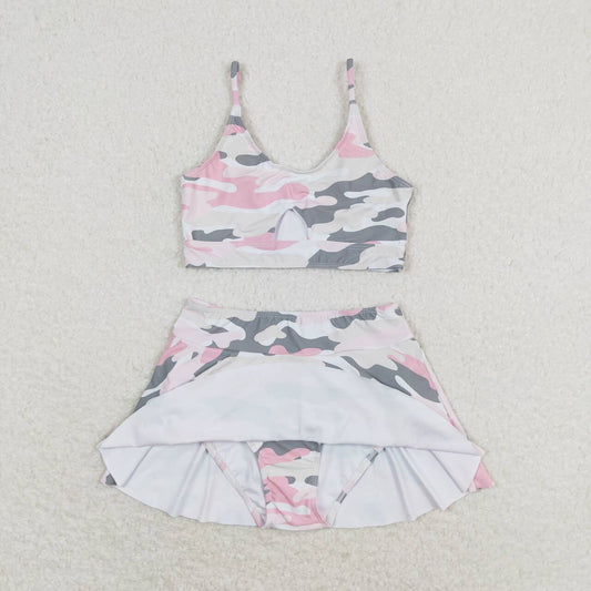 2pc camo print sleeve Swimsuit