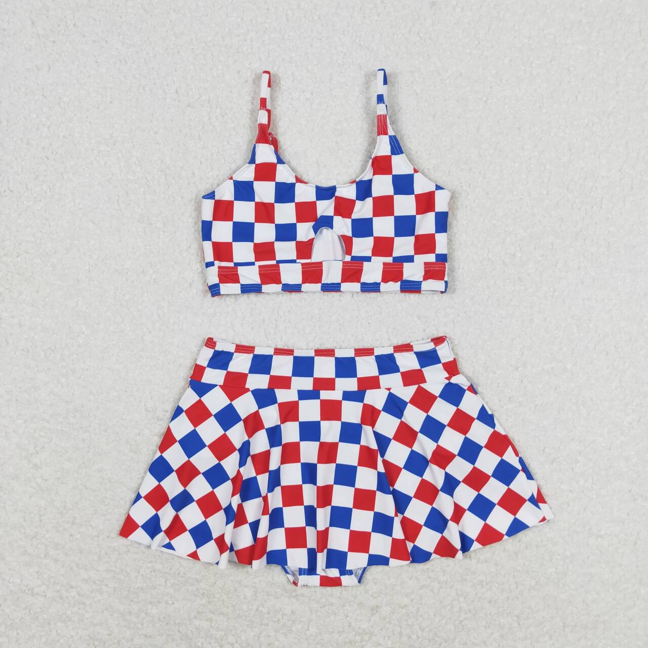 july of 4th 2pc plaid print sleeve Swimsuit