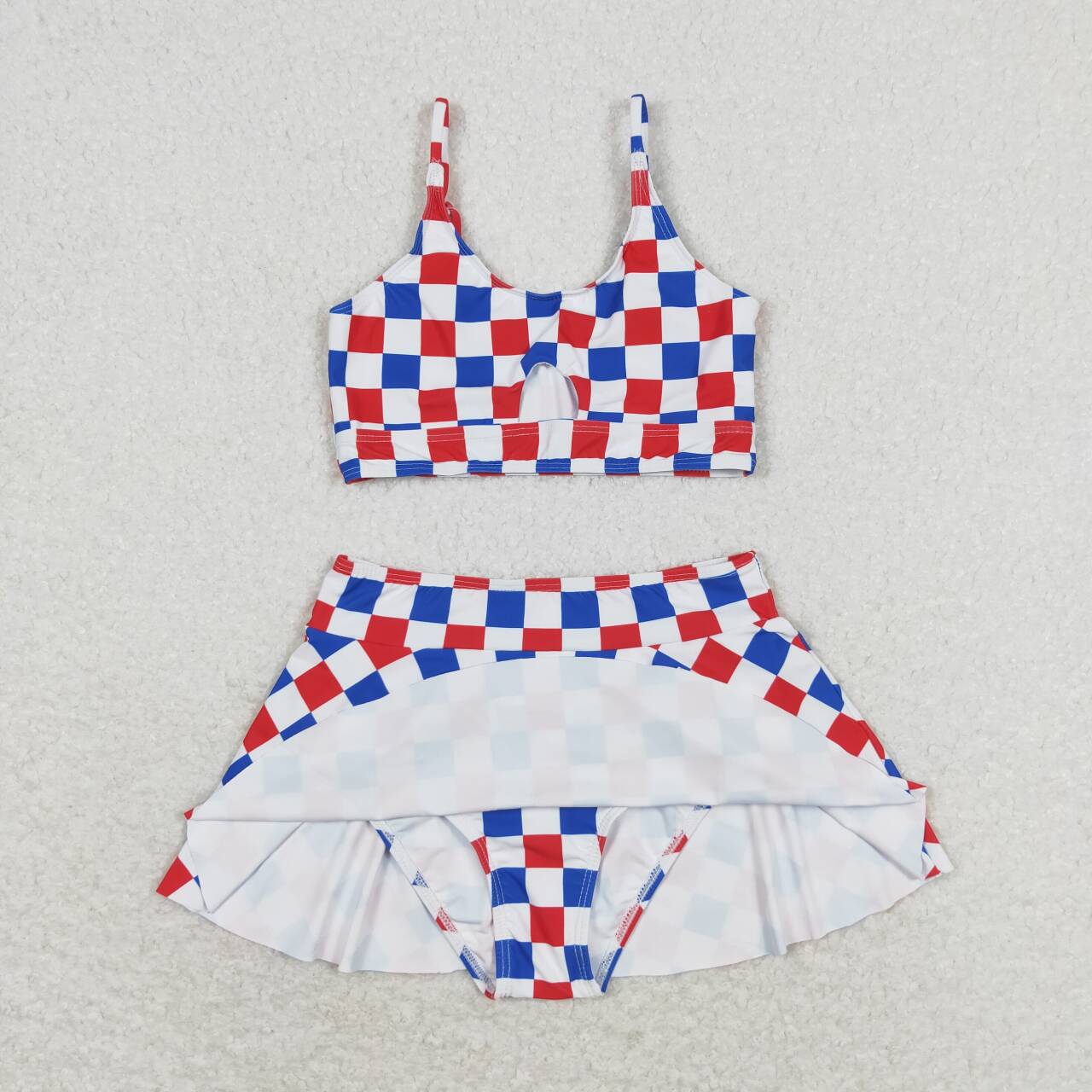 july of 4th 2pc plaid print sleeve Swimsuit