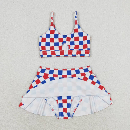 july of 4th 2pc plaid print sleeve Swimsuit
