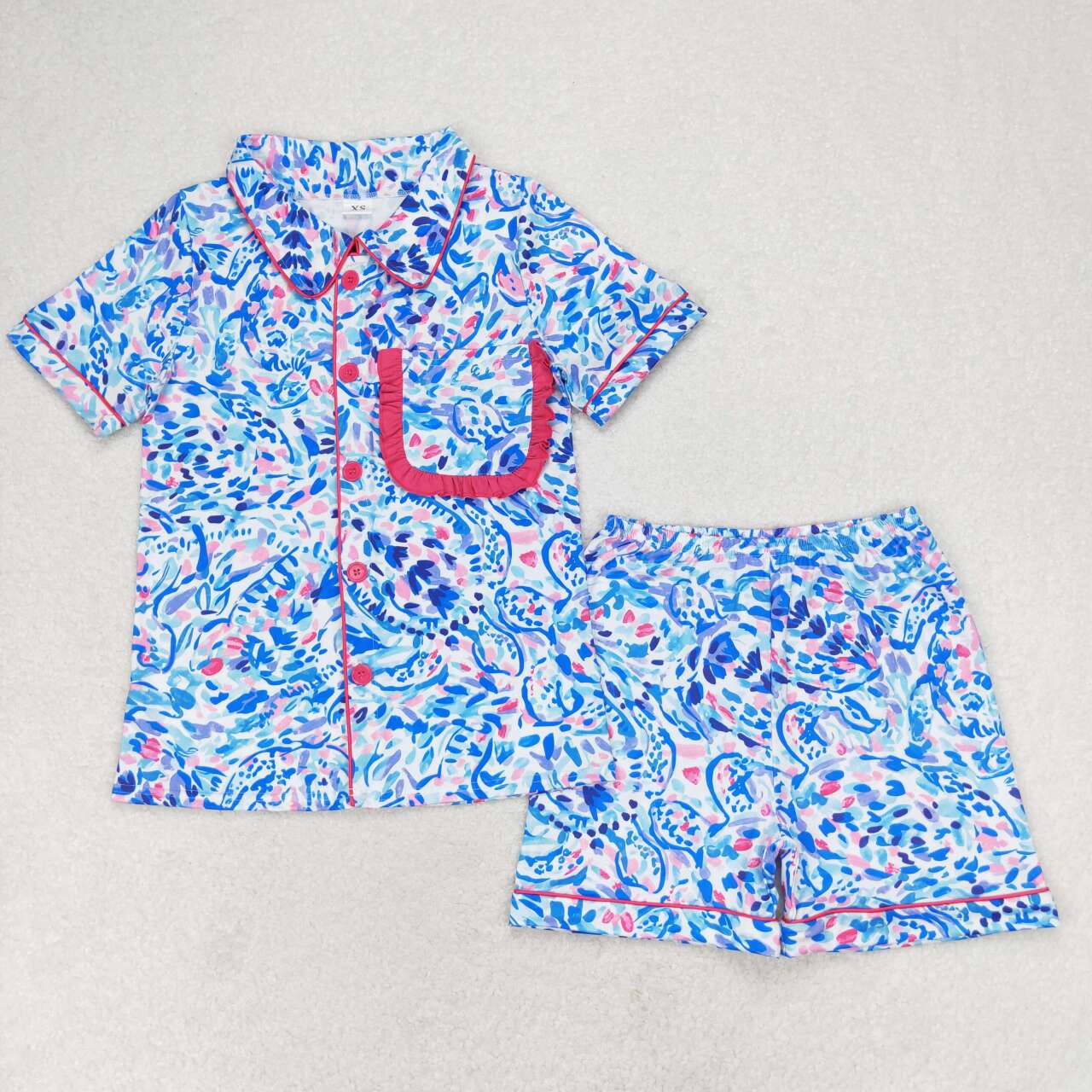 adult Blue flower Print Short Sleeve Short Pajamas