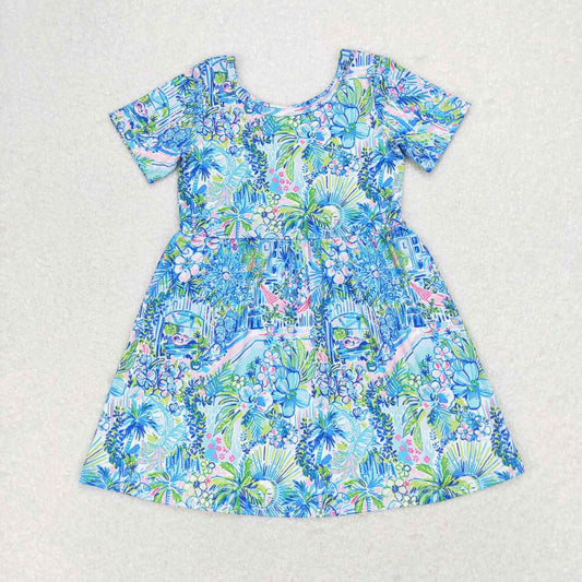 Blue flower print Short sleeve Dress