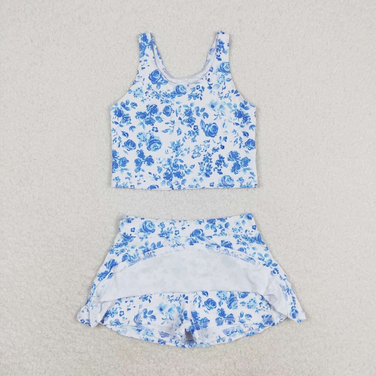 Blue flower print sleeve Swimsuit