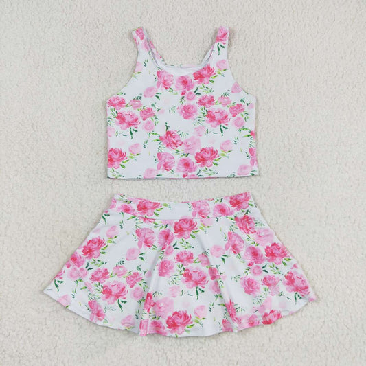 Pink flower print sleeve Swimsuit