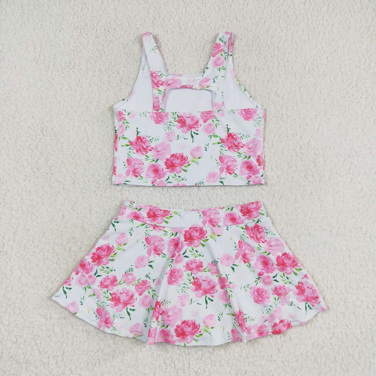 Pink flower print sleeve Swimsuit