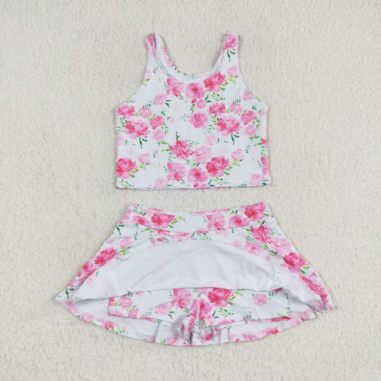 Pink flower print sleeve Swimsuit