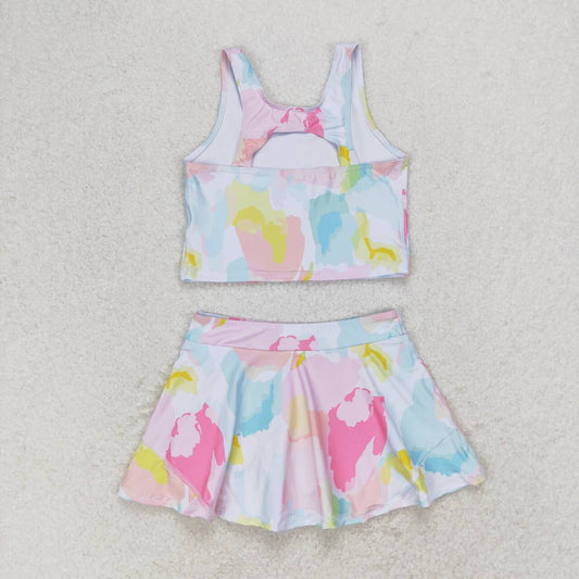 tie dye print sleeve Swimsuit