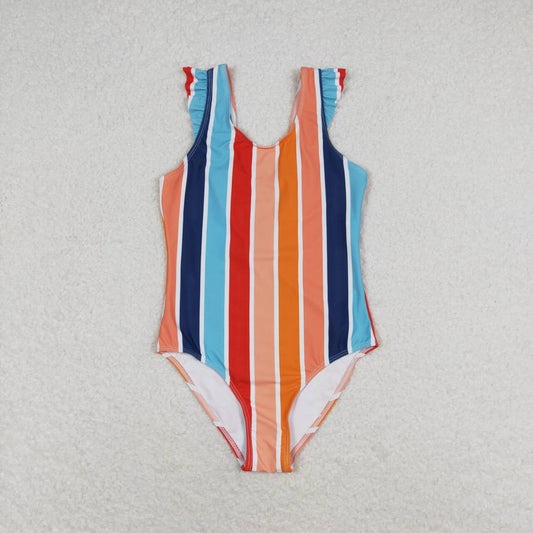 colorful stripe one piece print Swimsuit