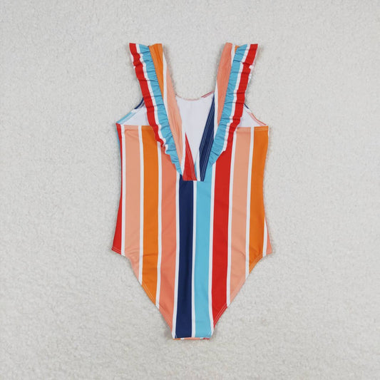 colorful stripe one piece print Swimsuit