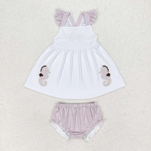 seahorse embroidery Girls bummie outfit