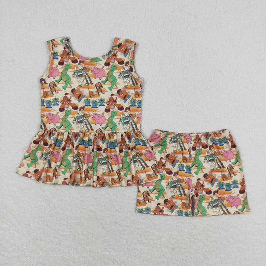 dinosaur cartoon sleeveless Summer Girls Set