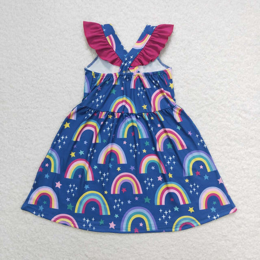 Blue Rainbow Print Girls Dress