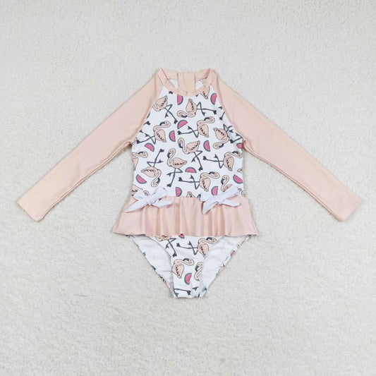 watermelon flamingo Print long sleeve Swimsuit