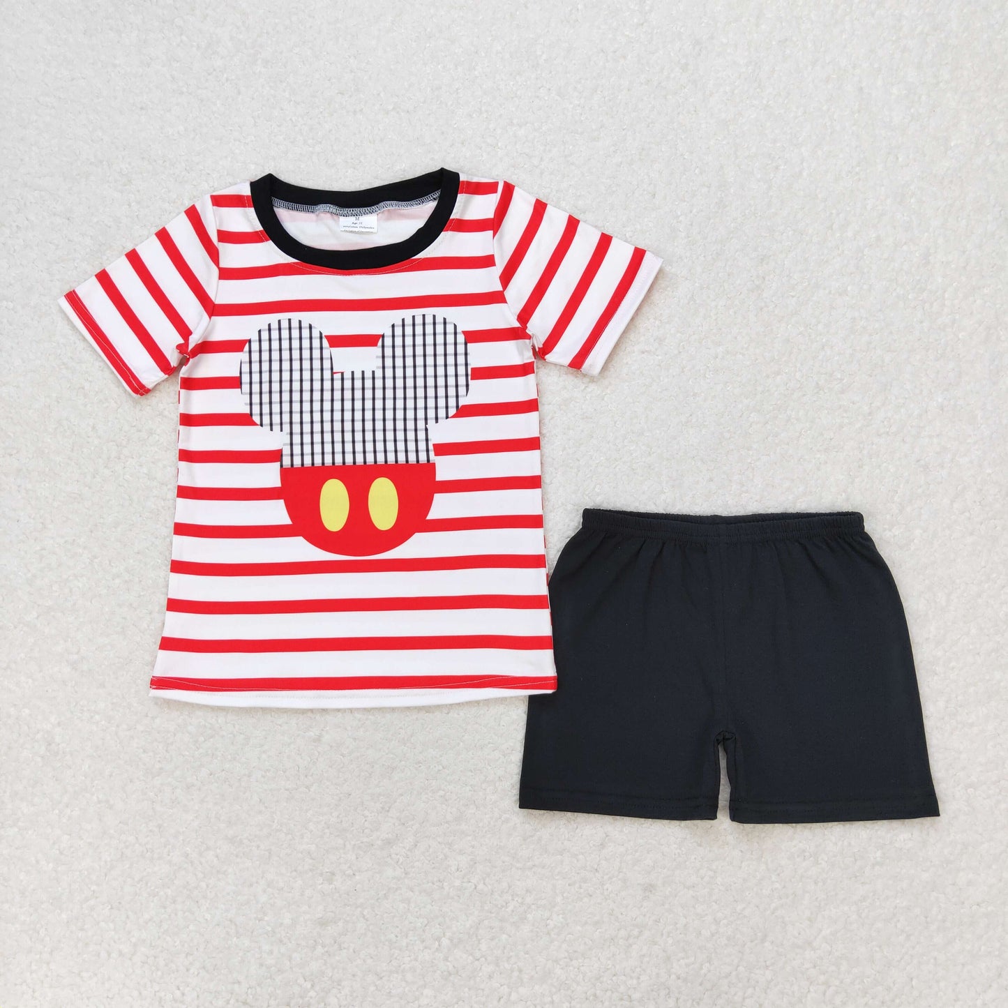 Red Stripe Cartoon print short sleeve boy set