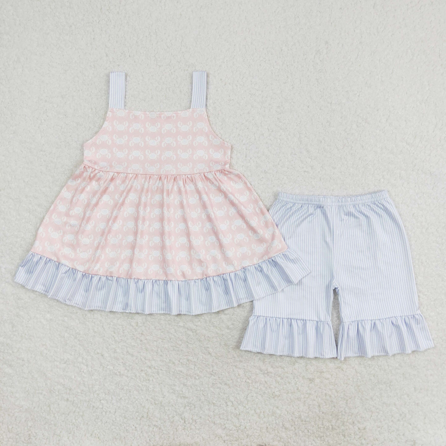 coral crab Print Summer Girls Set