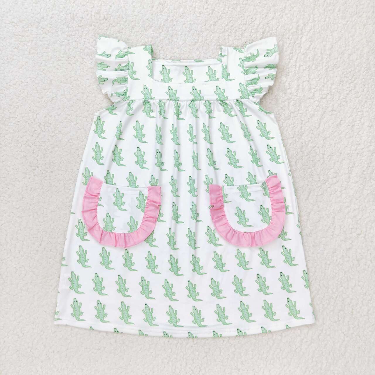 Green crocodile with pocket Girls Dress