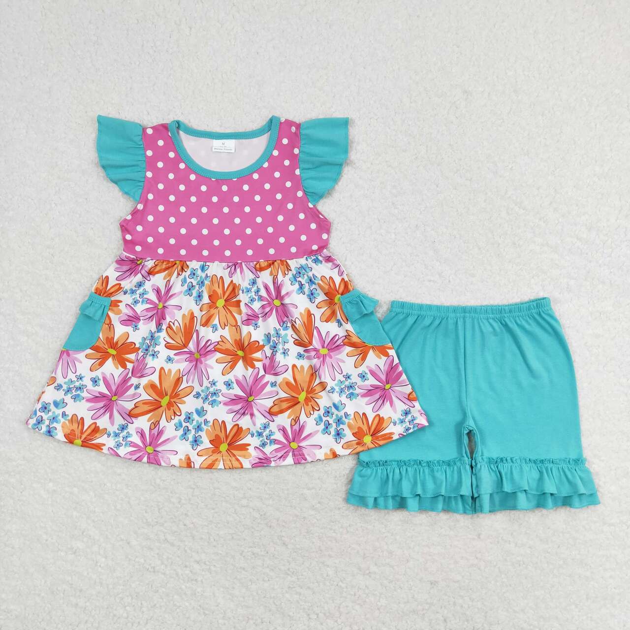 Pink Dots flower Print flutter Summer Girls Set