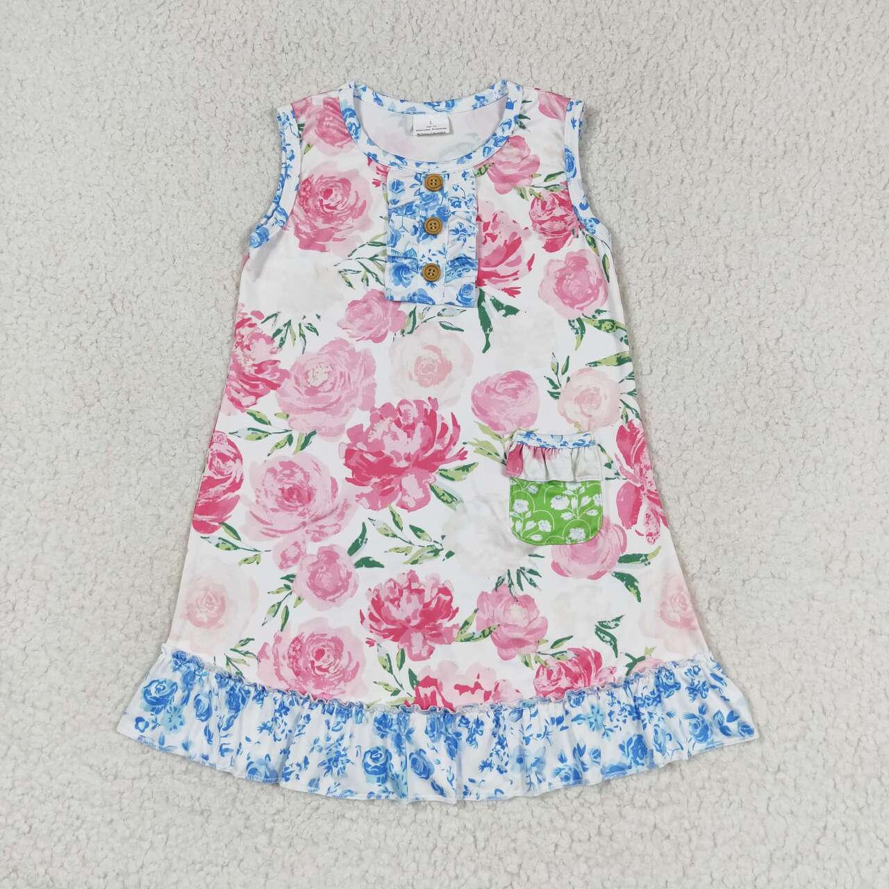 pink floral sleeveless Girls Dress