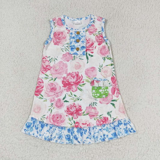 pink floral sleeveless Girls Dress