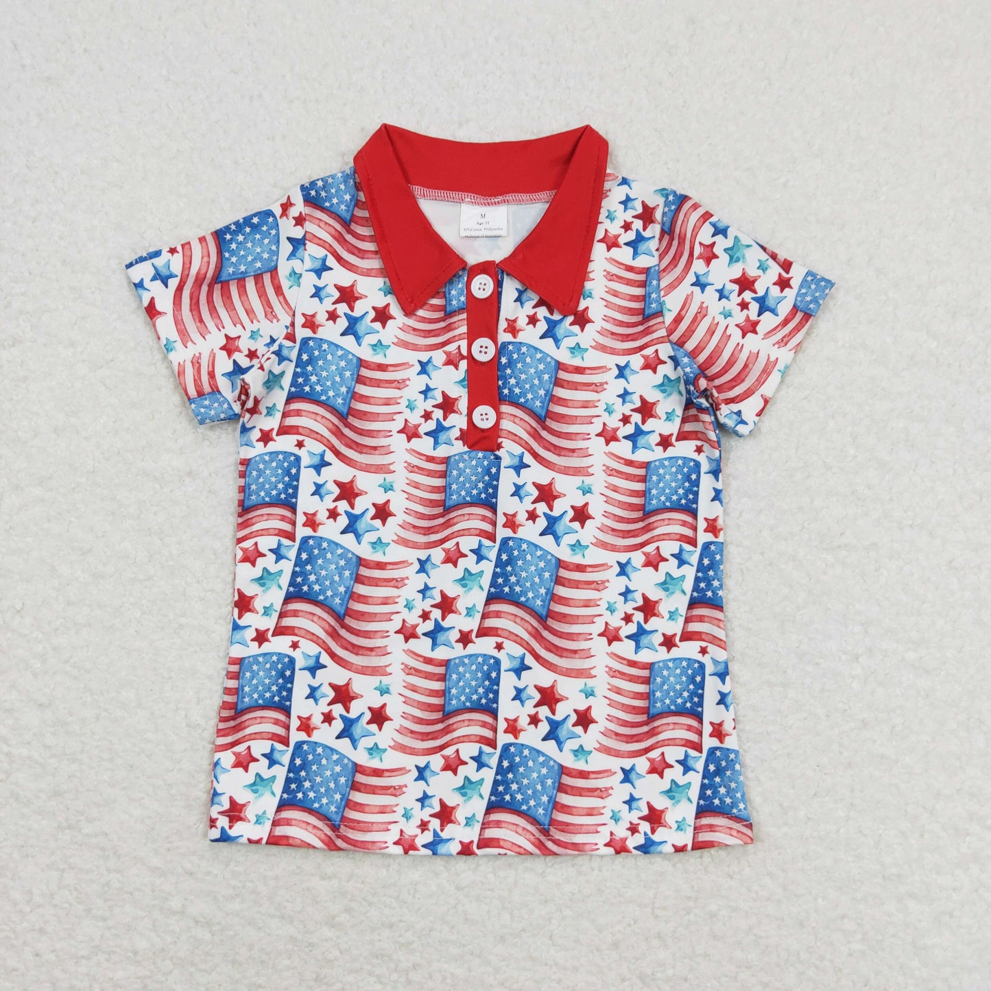 July of 4th flag print With Button Boy Shirt