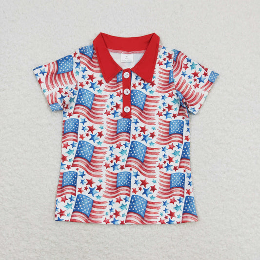 July of 4th flag print With Button Boy Shirt