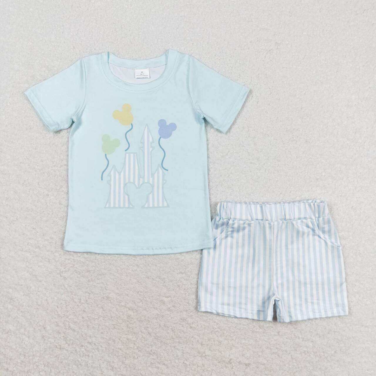 blue castle print short sleeve boy set